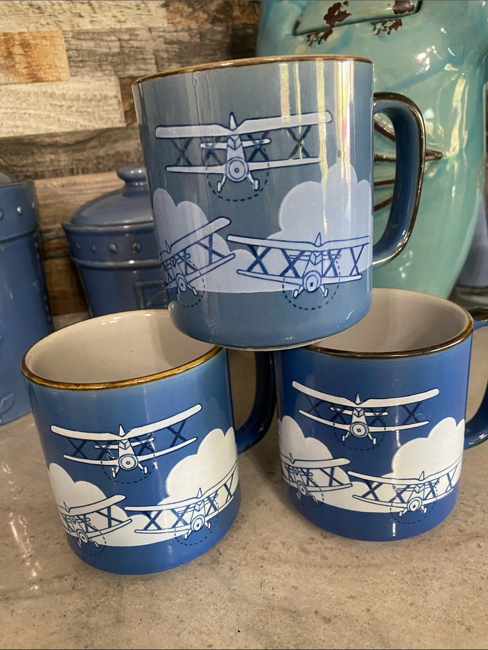 3 Vintage 1970’s Otagiri Biplane Mug – Made in Japan – Airplane Coffee mugs